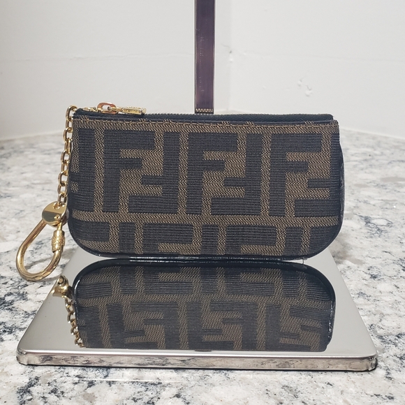 Fendi Handbags - Fendi Zucca Monogram Vintage Card Key Coin Pouch Keychain